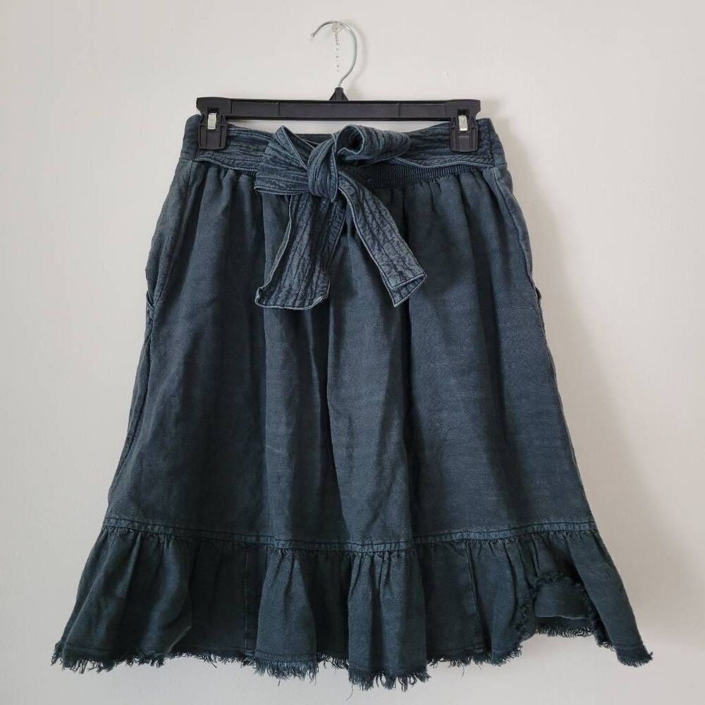 Pilcro by Anthropologie Cotton-Viscose Ruffle Skirt Slate Smocked Tie Small